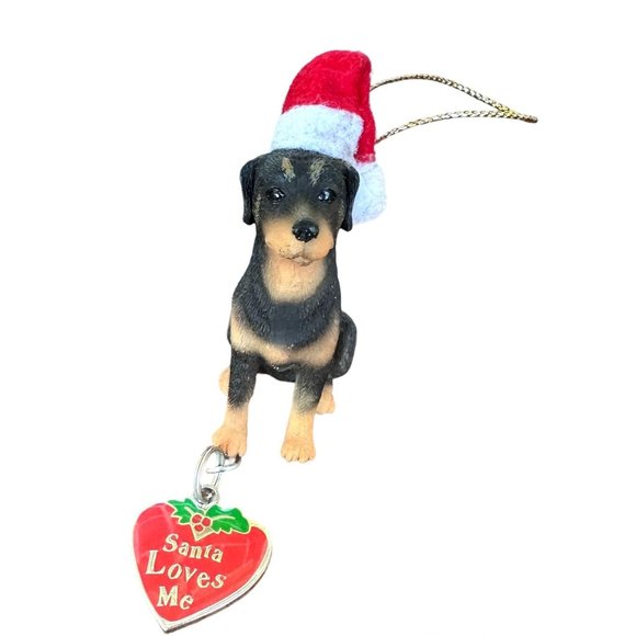 Vintage 90's Ganz Rottweilier Christmas Ornament Dog New Santa Loves Me … - Picture 1 of 12
